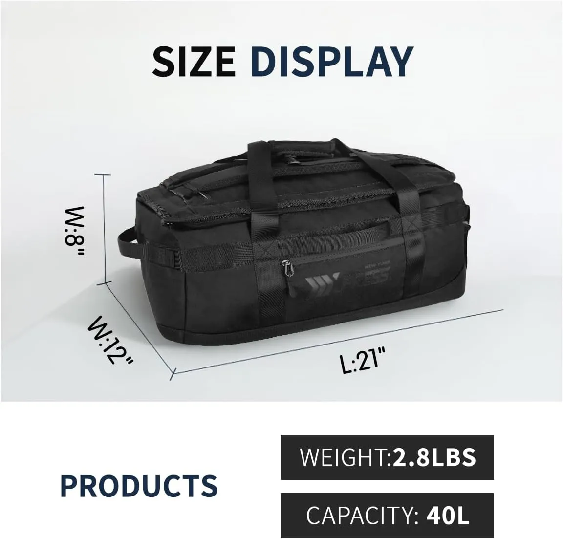 2in1 Travel Backpack Duffle Convertible Duffel Bag with Backpack Straps,40LBlack