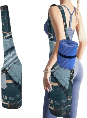 Air Force Fighter Jet Yoga Mat Bag, Durable Canvas Yoga Mat Storage Bag with Water Bottle Pocket And Bottom Wet Bag, Fits Most Size Yoga Mats