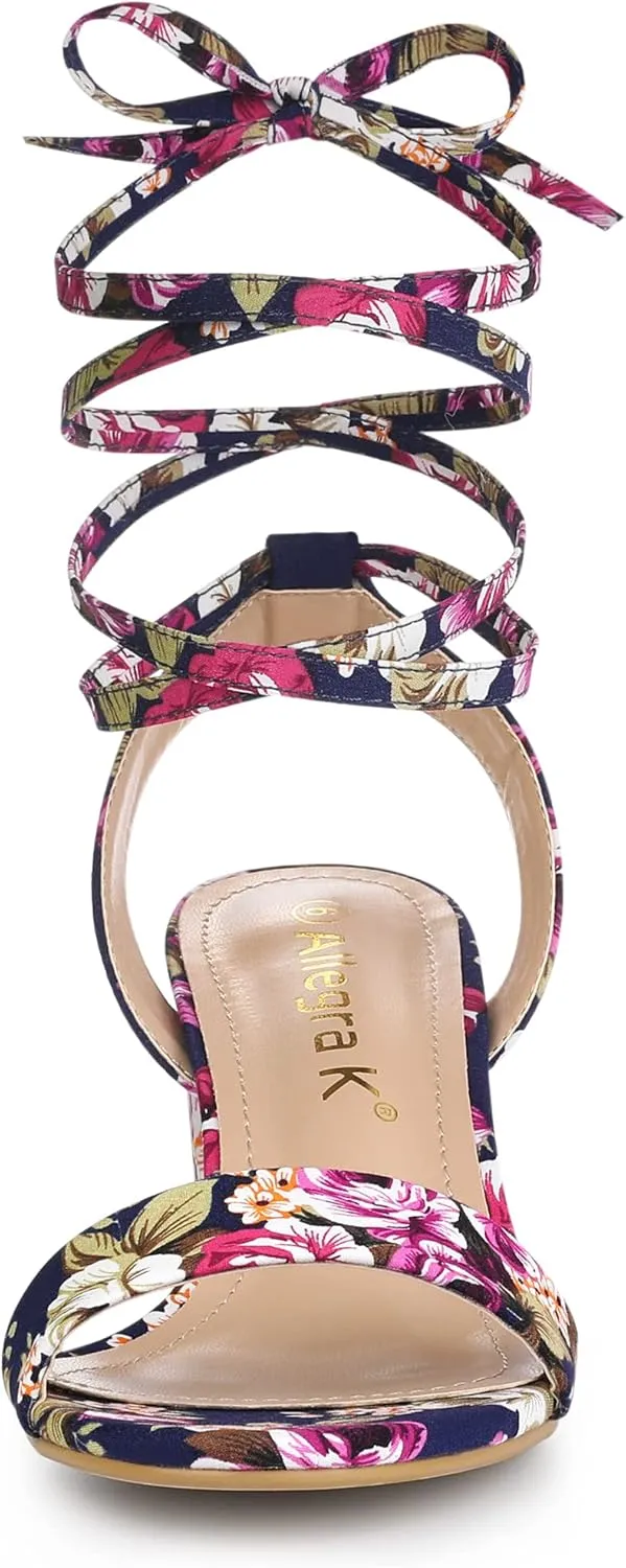 Allegra K Women's Block Heel Sandals Lace Up Heels