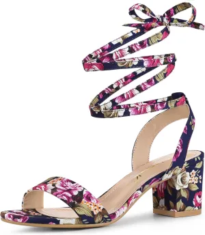Allegra K Women's Block Heel Sandals Lace Up Heels