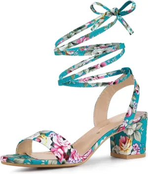 Allegra K Women's Block Heel Sandals Lace Up Heels