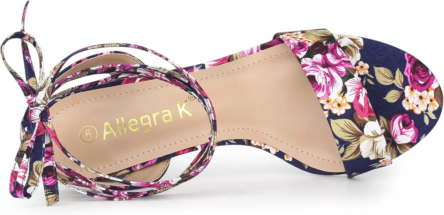 Allegra K Women's Block Heel Sandals Lace Up Heels