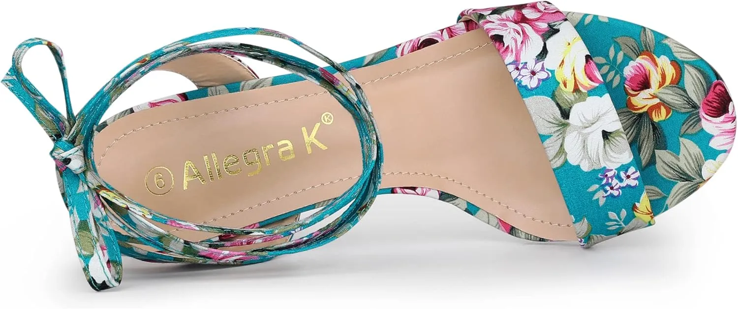 Allegra K Women's Block Heel Sandals Lace Up Heels