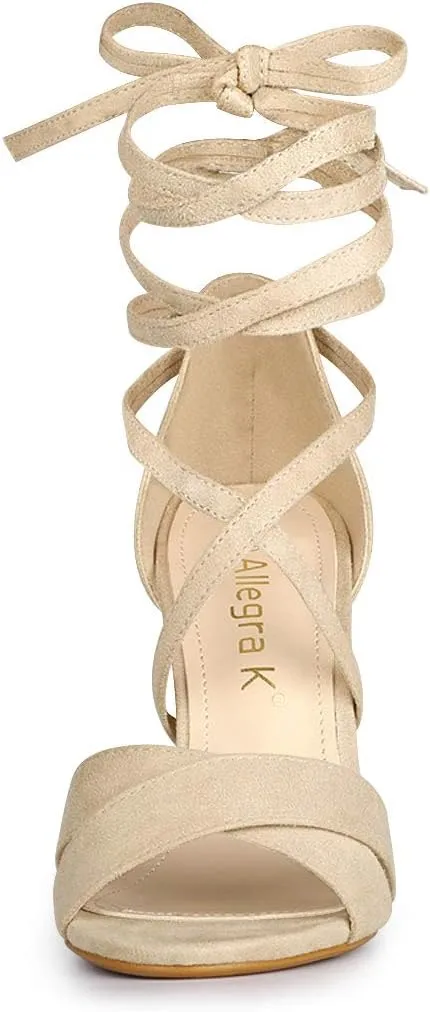 Allegra K Women's Block Heeled Lace Up Sandals
