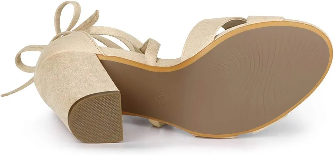 Allegra K Women's Block Heeled Lace Up Sandals