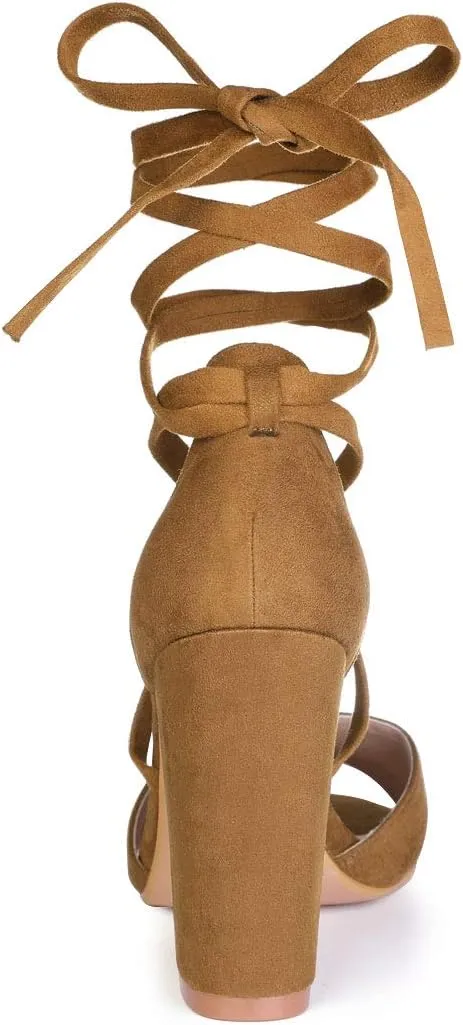 Allegra K Women's Block Heeled Lace Up Sandals