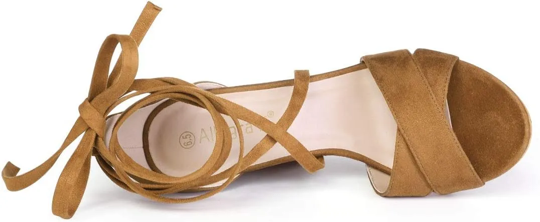 Allegra K Women's Block Heeled Lace Up Sandals