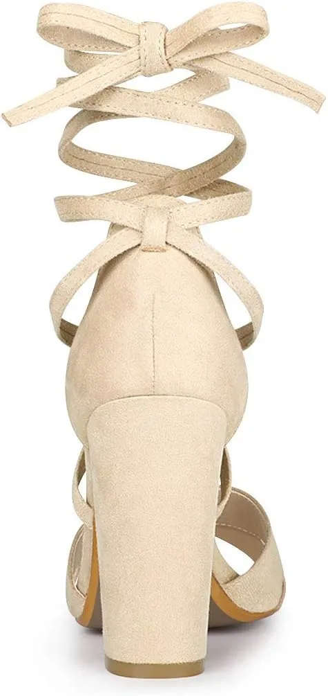 Allegra K Women's Block Heeled Lace Up Sandals