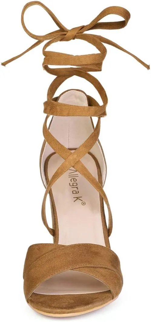 Allegra K Women's Block Heeled Lace Up Sandals
