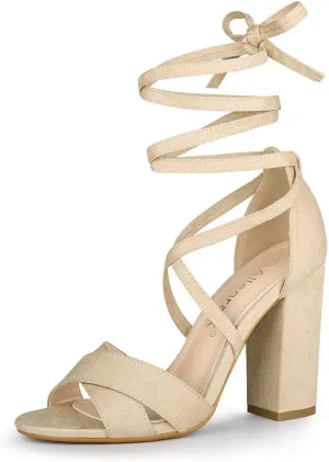 Allegra K Women's Block Heeled Lace Up Sandals