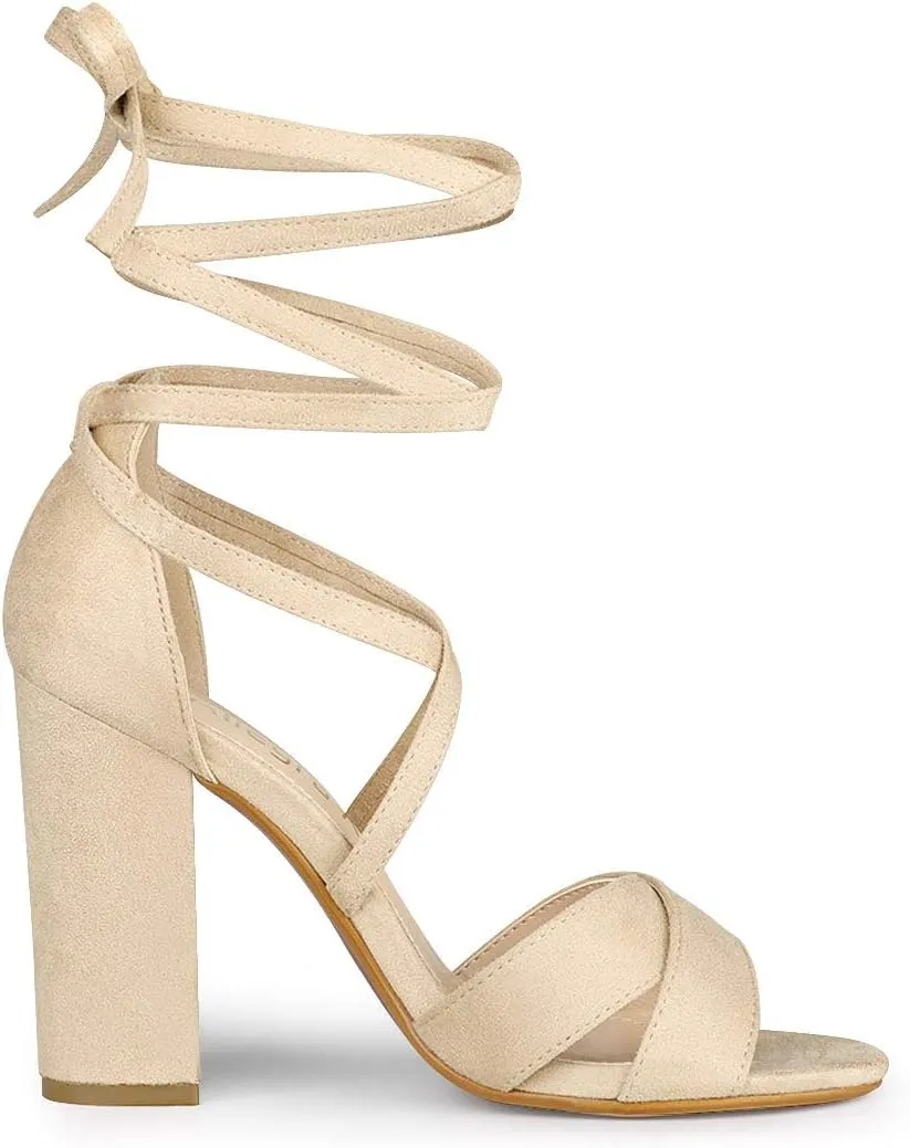 Allegra K Women's Block Heeled Lace Up Sandals