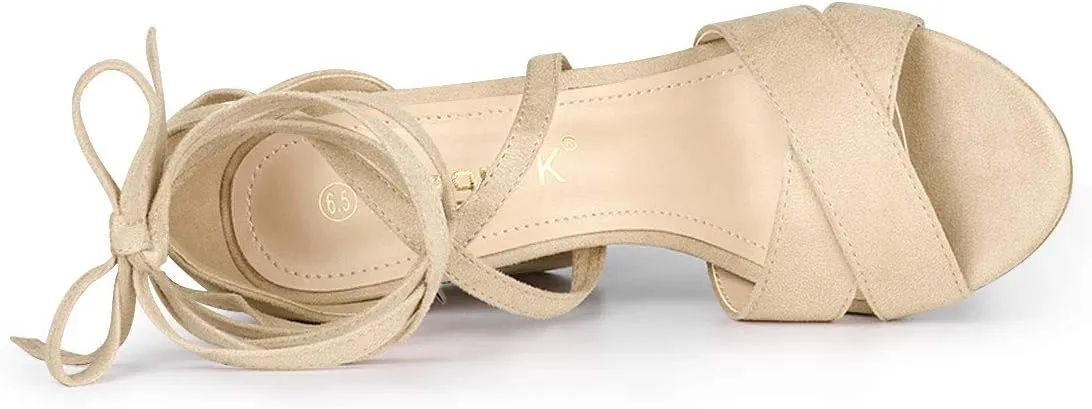 Allegra K Women's Block Heeled Lace Up Sandals