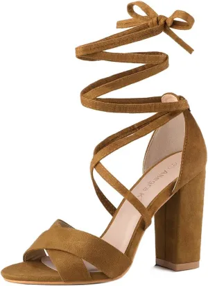 Allegra K Women's Block Heeled Lace Up Sandals