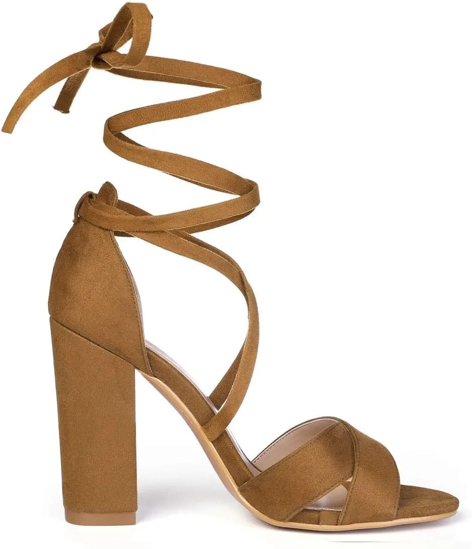 Allegra K Women's Block Heeled Lace Up Sandals