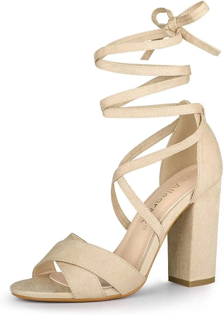 Allegra K Women's Block Heeled Lace Up Sandals