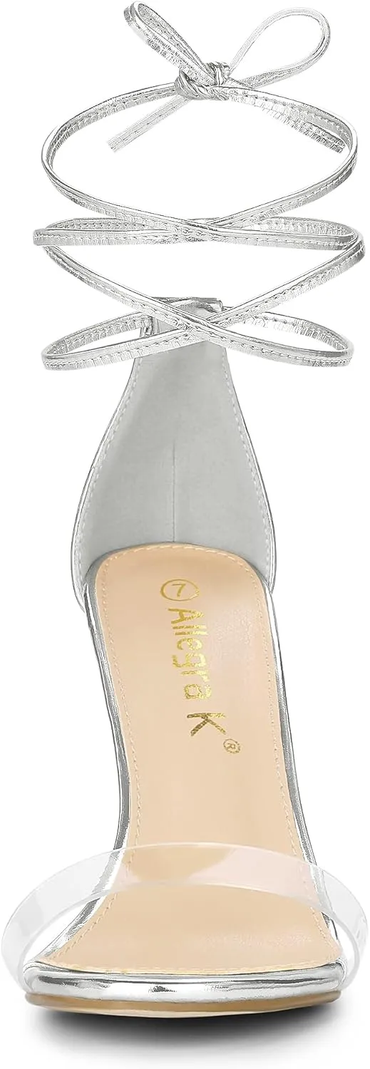 Allegra K Women's Clear Strap Stiletto Heel Lace Up Heels Sandals