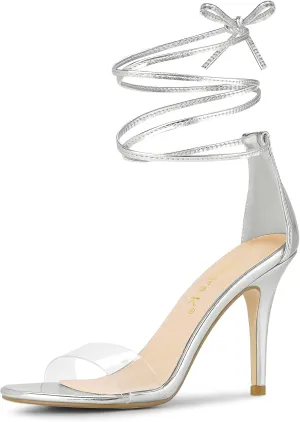 Allegra K Women's Clear Strap Stiletto Heel Lace Up Heels Sandals