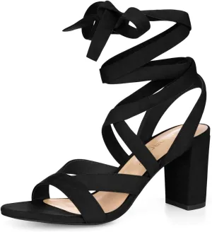 Allegra K Women's Crisscross Chunky Heel Lace Ups Sandals