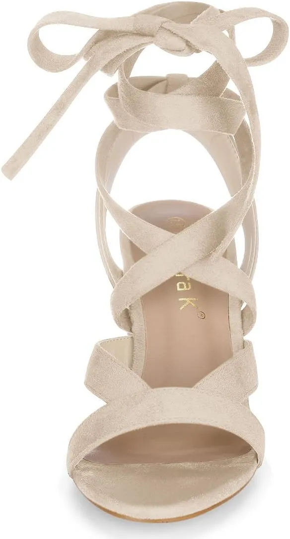 Allegra K Women's Crisscross Chunky Heel Lace Ups Sandals