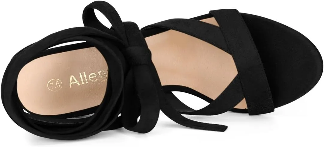 Allegra K Women's Crisscross Chunky Heel Lace Ups Sandals