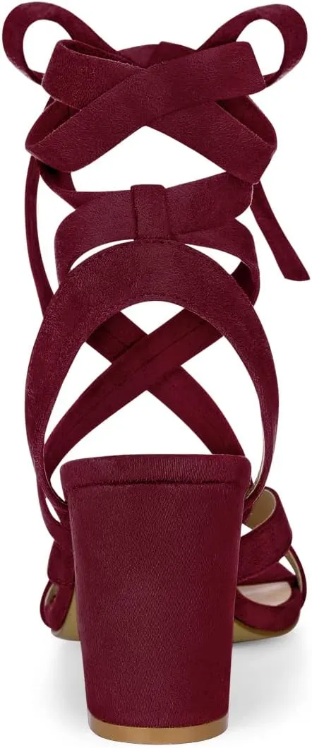 Allegra K Women's Crisscross Chunky Heel Lace Ups Sandals