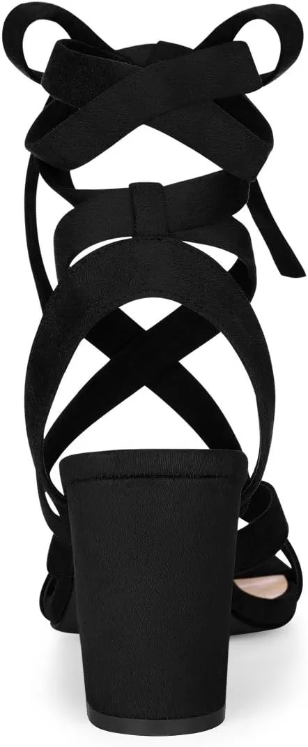 Allegra K Women's Crisscross Chunky Heel Lace Ups Sandals