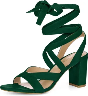 Allegra K Women's Crisscross Chunky Heel Lace Ups Sandals