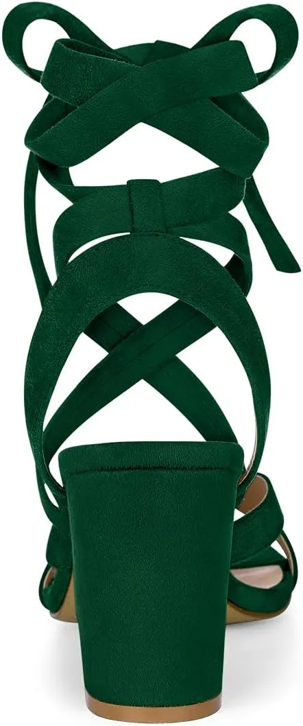 Allegra K Women's Crisscross Chunky Heel Lace Ups Sandals
