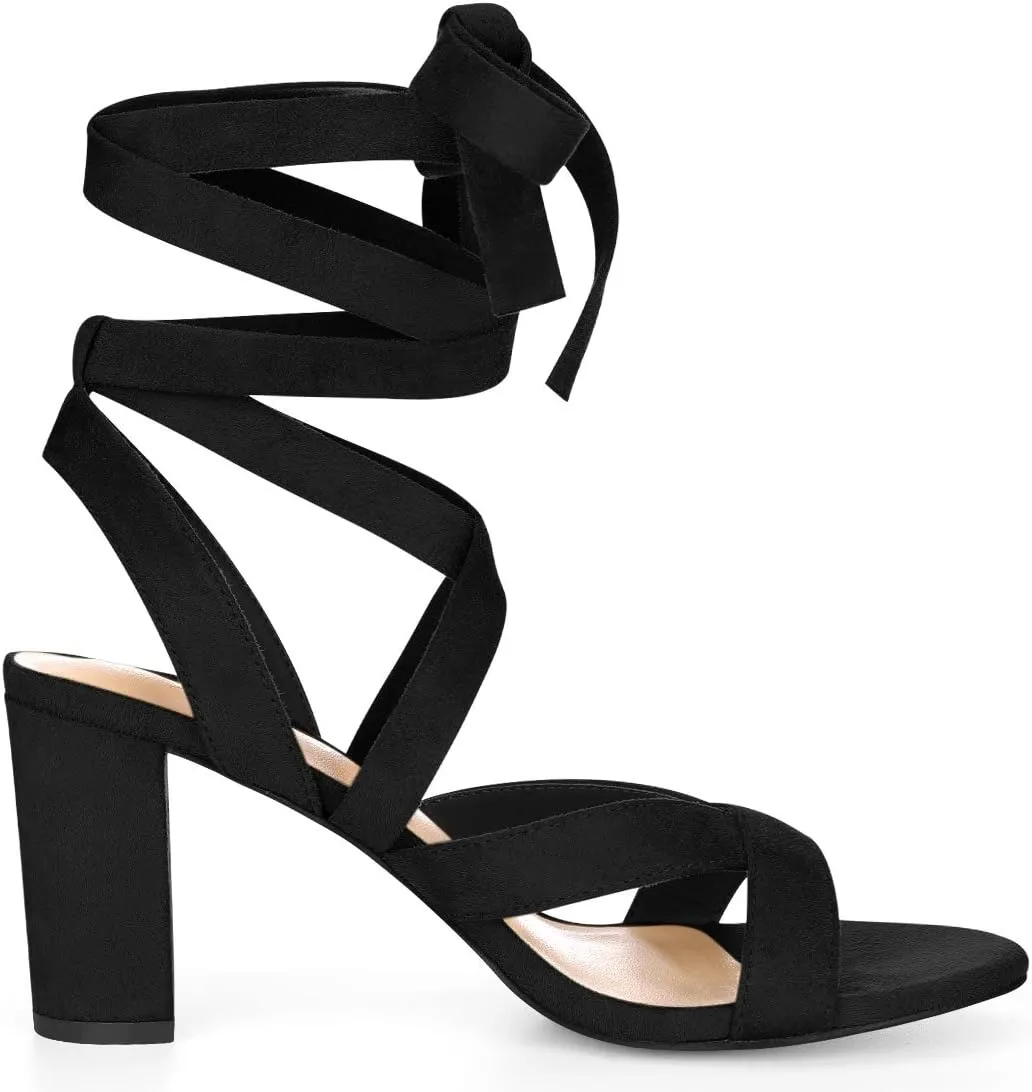 Allegra K Women's Crisscross Chunky Heel Lace Ups Sandals