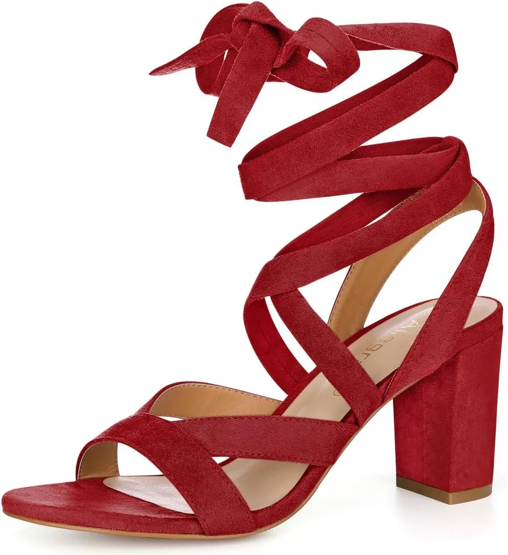 Allegra K Women's Crisscross Chunky Heel Lace Ups Sandals