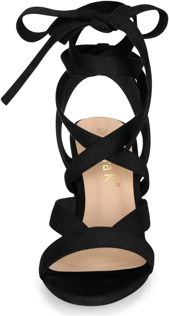 Allegra K Women's Crisscross Chunky Heel Lace Ups Sandals