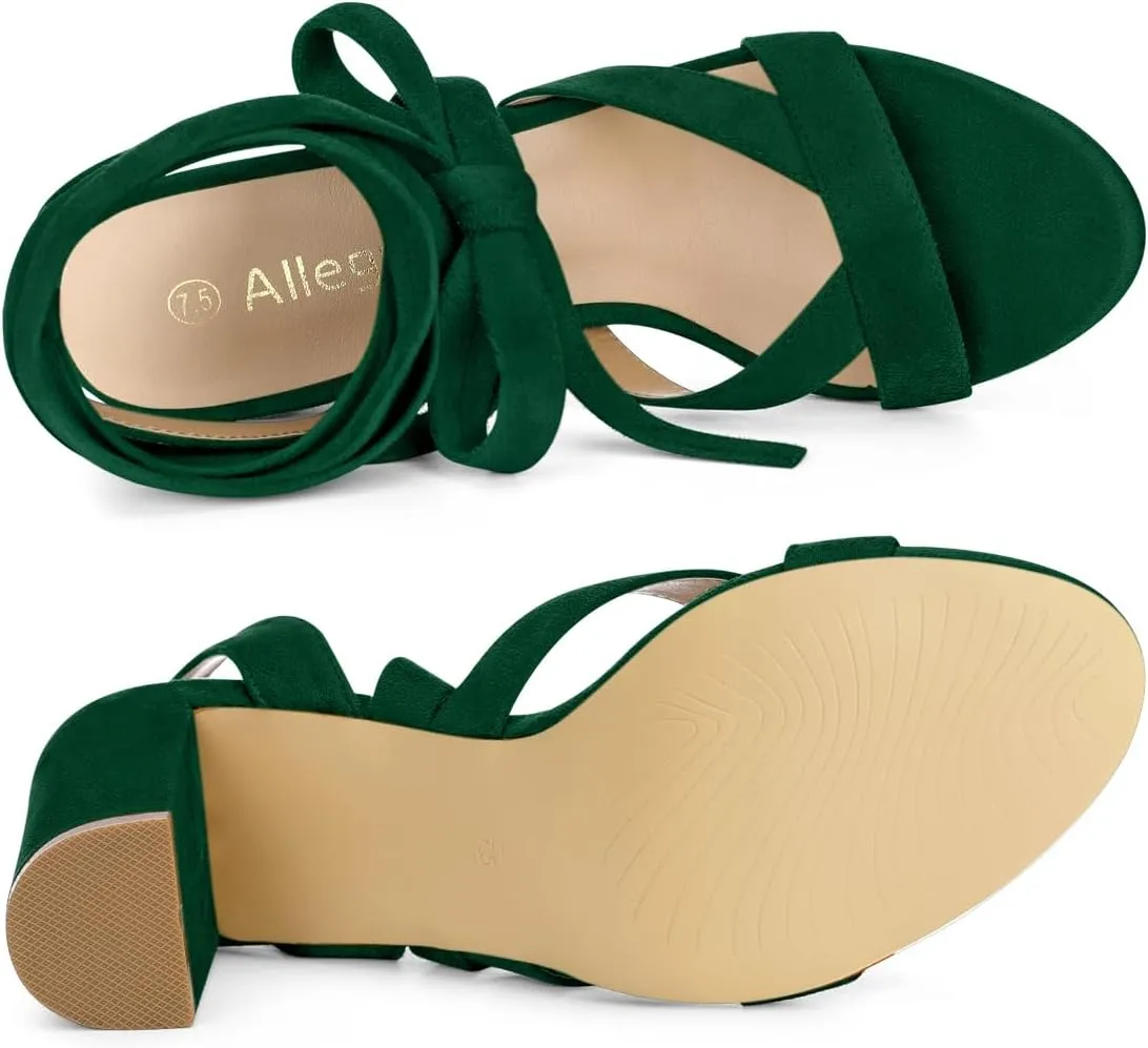 Allegra K Women's Crisscross Chunky Heel Lace Ups Sandals