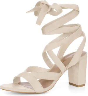 Allegra K Women's Crisscross Chunky Heel Lace Ups Sandals