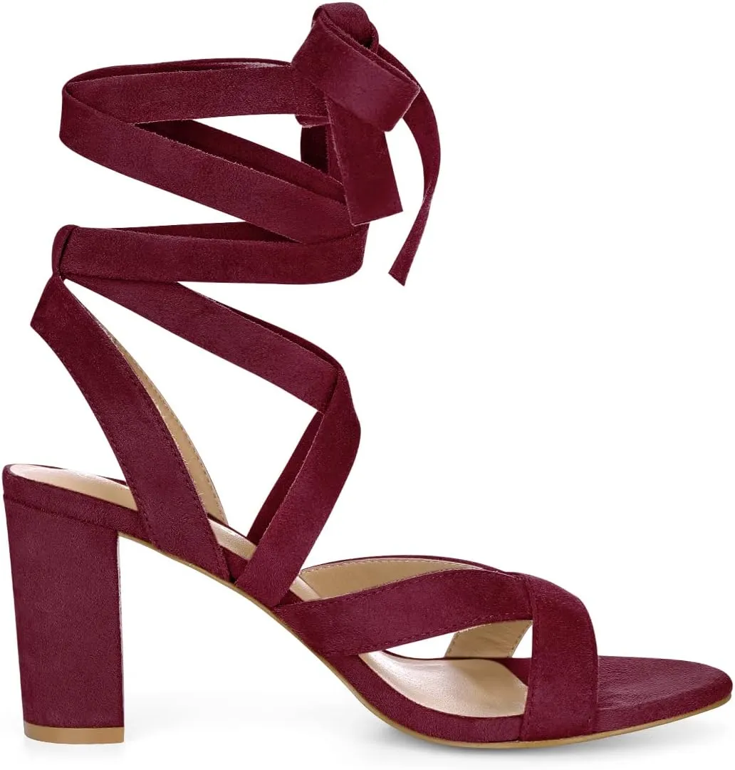 Allegra K Women's Crisscross Chunky Heel Lace Ups Sandals