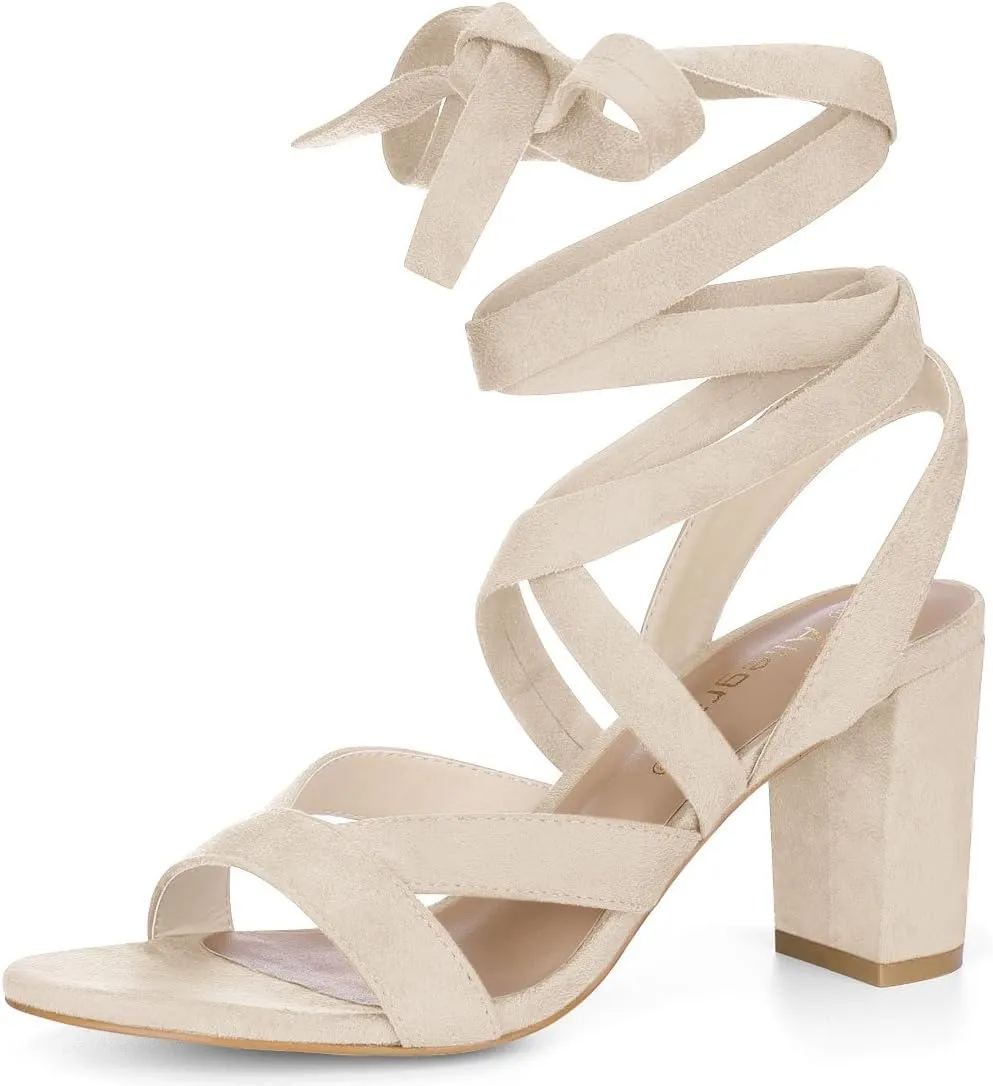 Allegra K Women's Crisscross Chunky Heel Lace Ups Sandals