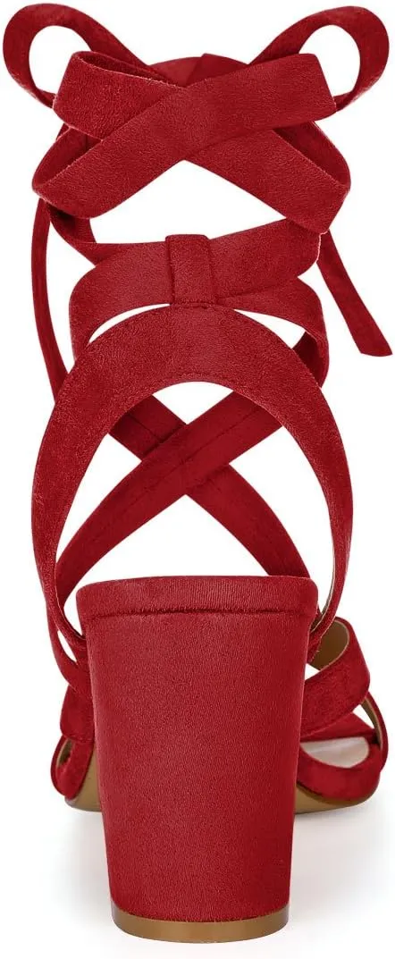 Allegra K Women's Crisscross Chunky Heel Lace Ups Sandals