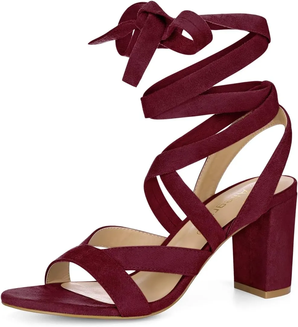 Allegra K Women's Crisscross Chunky Heel Lace Ups Sandals