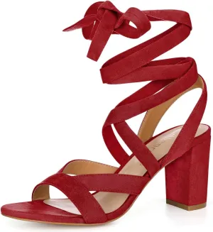 Allegra K Women's Crisscross Chunky Heel Lace Ups Sandals