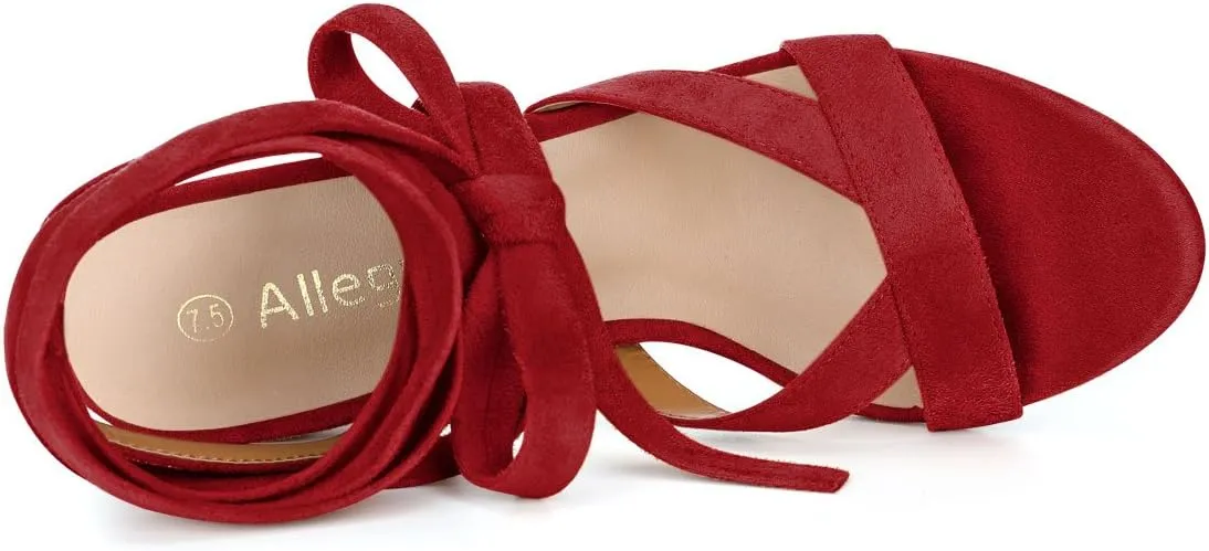 Allegra K Women's Crisscross Chunky Heel Lace Ups Sandals