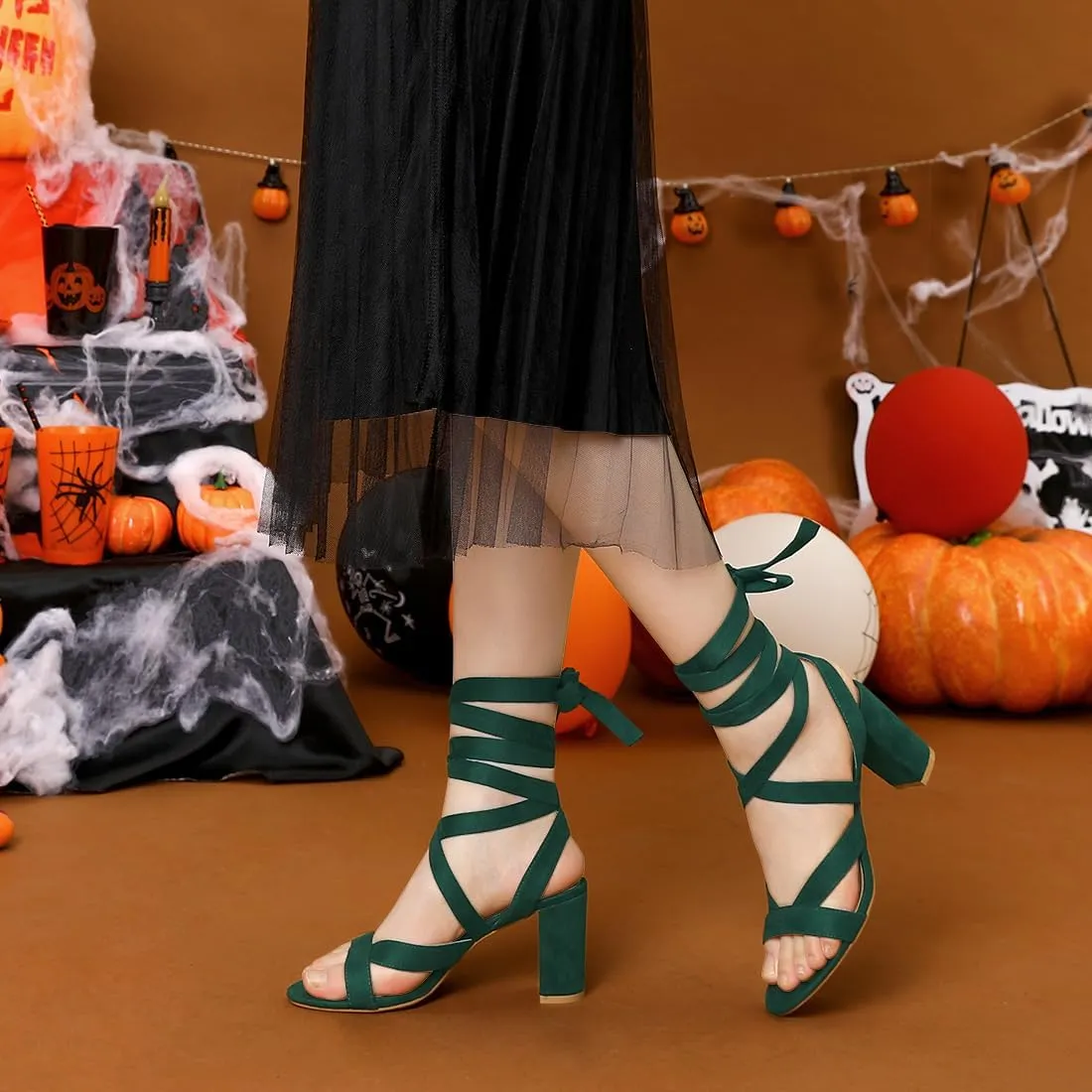 Allegra K Women's Crisscross Chunky Heel Lace Ups Sandals
