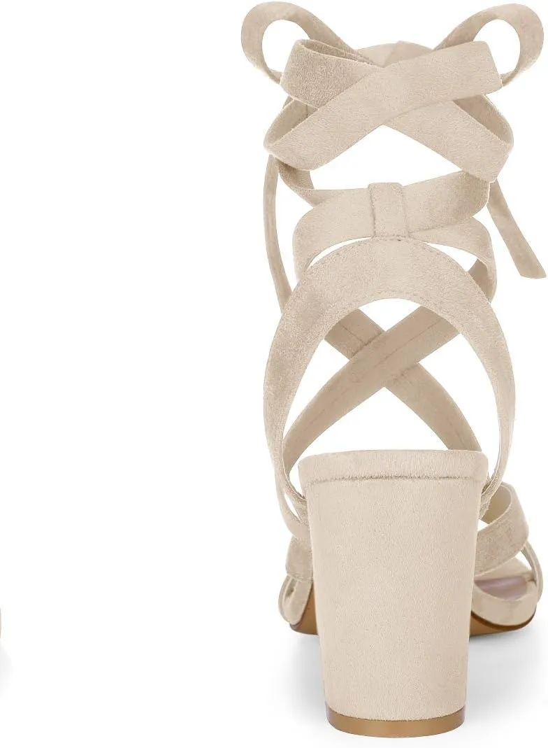 Allegra K Women's Crisscross Chunky Heel Lace Ups Sandals