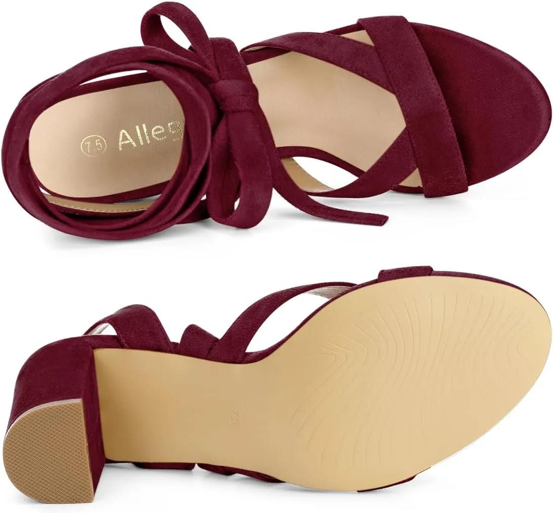 Allegra K Women's Crisscross Chunky Heel Lace Ups Sandals