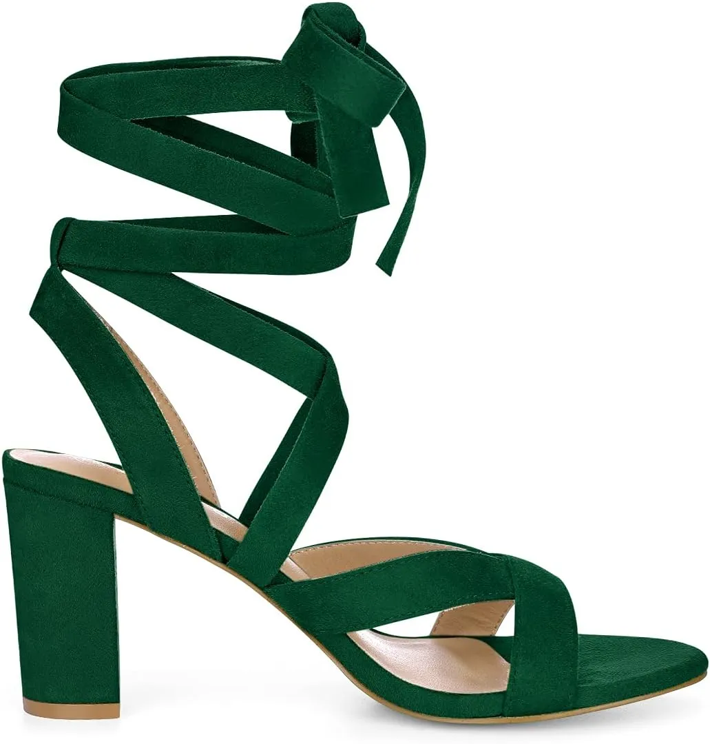 Allegra K Women's Crisscross Chunky Heel Lace Ups Sandals