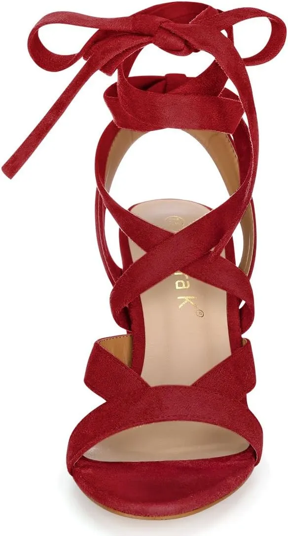 Allegra K Women's Crisscross Chunky Heel Lace Ups Sandals