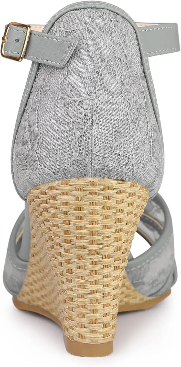 Allegra K Women's Floral Lace Mesh Wedges Sandals
