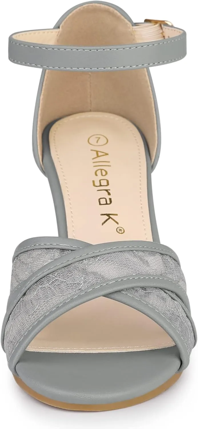 Allegra K Women's Floral Lace Mesh Wedges Sandals