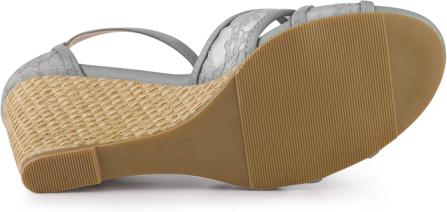 Allegra K Women's Floral Lace Mesh Wedges Sandals
