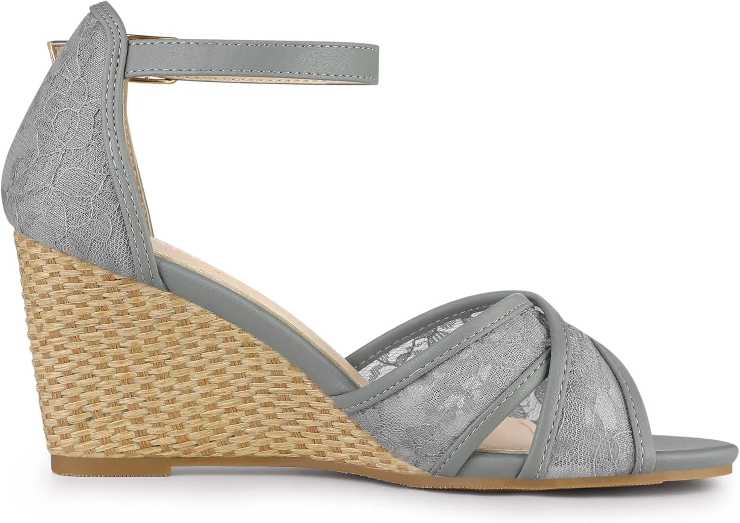 Allegra K Women's Floral Lace Mesh Wedges Sandals