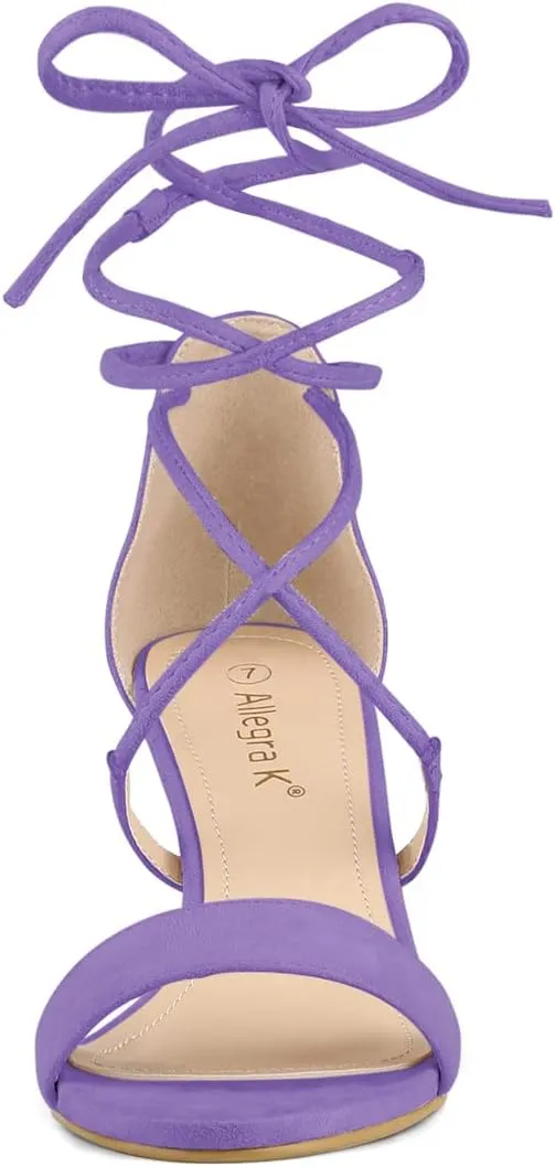 Allegra K Women's Kitten Heel Lace Up Open Toe Sandals