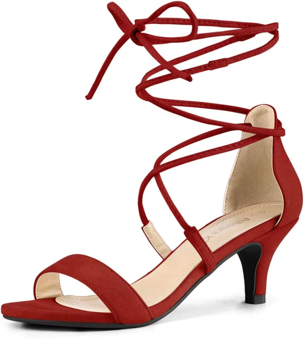 Allegra K Women's Kitten Heel Lace Up Open Toe Sandals